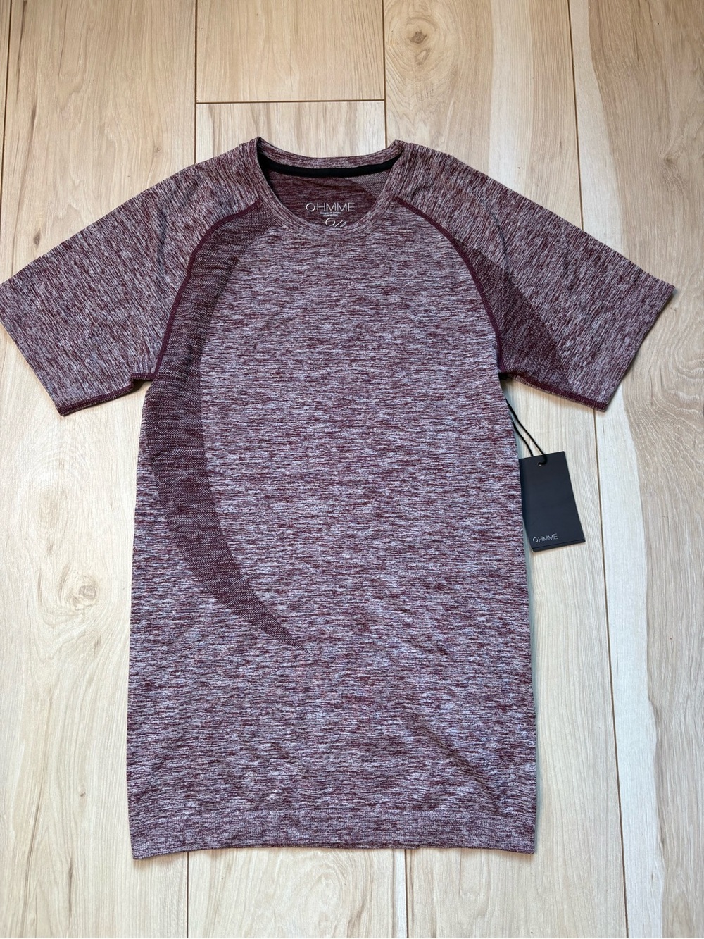 OHMME Men’s Performance Athletic T-Shirt Size S Burgundy Heather Workout Gym NWT